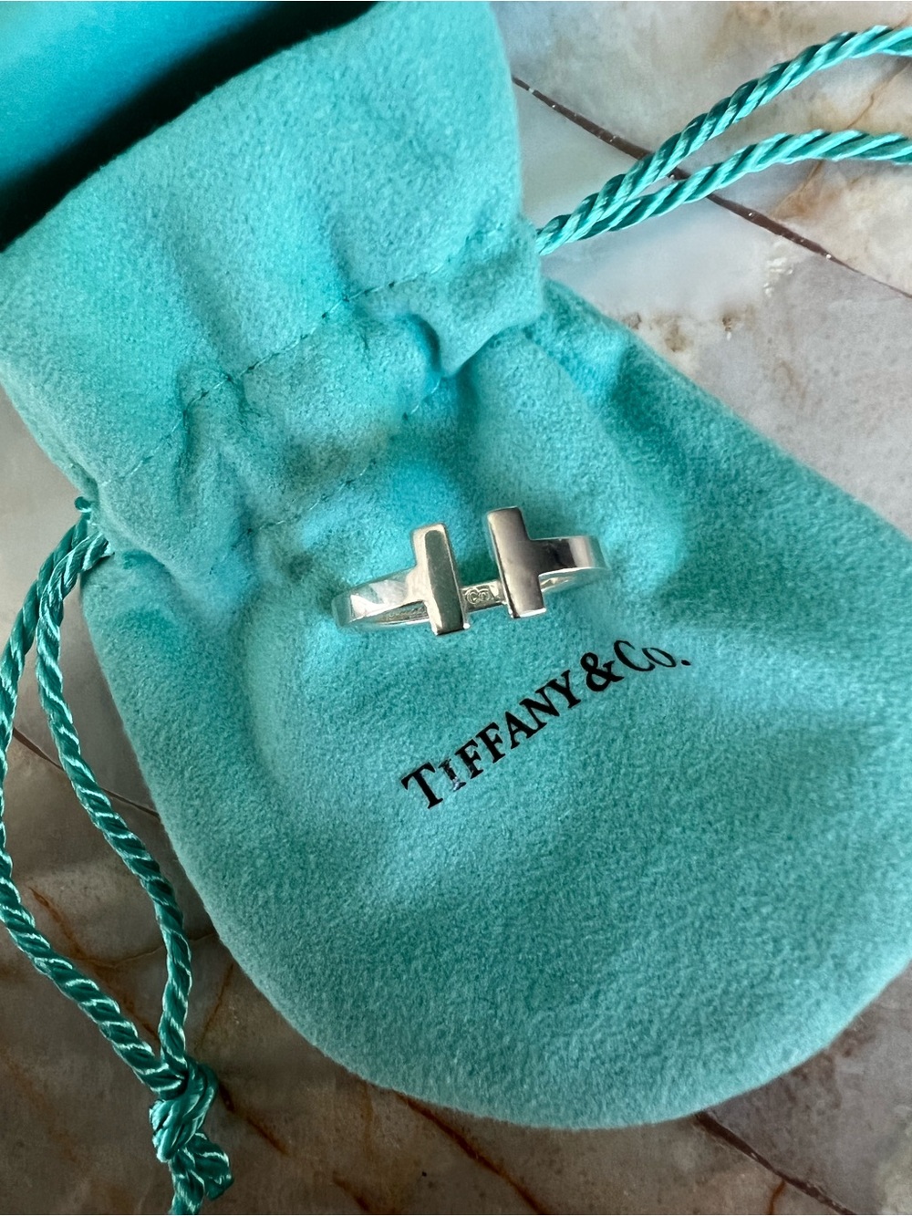 Tiffany & Co. Sterling Silver Open T Ring Size US 7